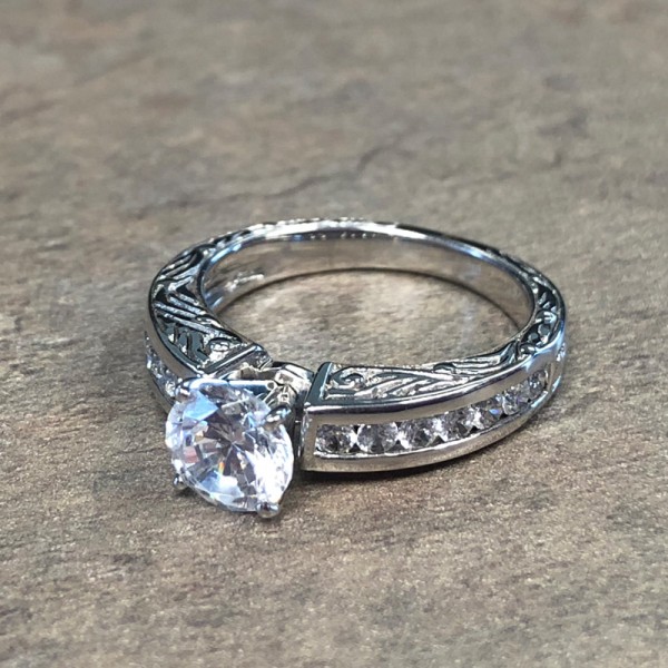 14K Vintage Hand Engraved Engagement Ring